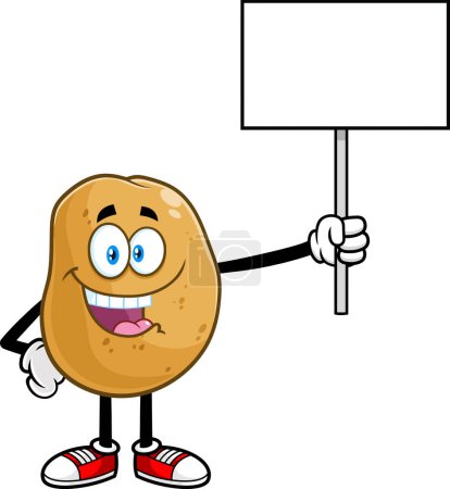 Téléchargez les illustrations : Happy Potato Chef Cartoon Character Holding Up A Blank Sign. Raster Hand Drawn Illustration Isolated On White Background - en licence libre de droit