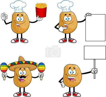 Ilustración de Potato Cartoon Character. Vector Hand Drawn Collection Set Isolated On Transparent Background - Imagen libre de derechos