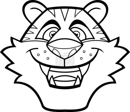 Illustration for Outlined Smiling Tiger Face Cartoon Character. Vector Hand Drawn Illustration Isolated On Transparent Background - Royalty Free Image