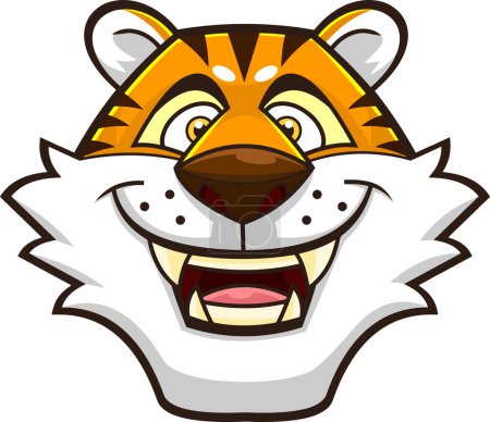 Téléchargez les illustrations : Smiling Tiger Face Cartoon Character. Vector Hand Drawn Illustration Isolated On Transparent Background - en licence libre de droit