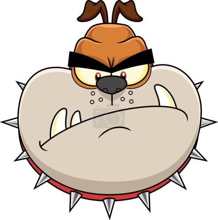 Illustration for Angry Bulldog Face Cartoon Character With Spiked Collar. Vector Hand Drawn Illustration Isolated On Transparent Background - Royalty Free Image