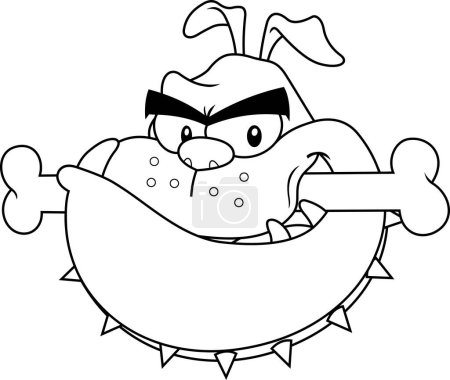 Ilustración de Outlined Bulldog Face Cartoon Character With Bone. Vector Hand Drawn Illustration Isolated On Transparent Background - Imagen libre de derechos