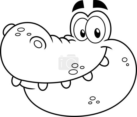 Illustration for Outlined Happy Crocodile Face Cartoon Character. Vector Hand Drawn Illustration Isolated On Transparent Background - Royalty Free Image