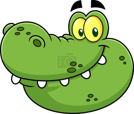 Illustration for Happy Crocodile Face Cartoon Character. Vector Hand Drawn Illustration Isolated On Transparent Background - Royalty Free Image