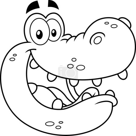 Téléchargez les illustrations : Outlined Happy Crocodile Face Cartoon Character. Vector Hand Drawn Illustration Isolated On Transparent Background - en licence libre de droit
