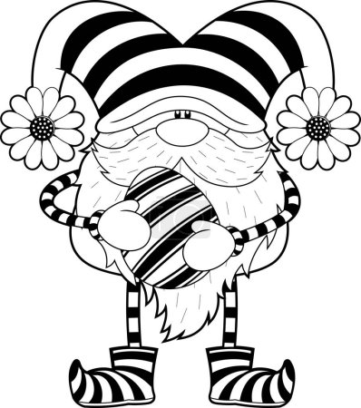 Ilustración de Cute Spring Gnome Cartoon Character Holding A Easter Egg. Hand Drawn Illustration Isolated On White Background - Imagen libre de derechos