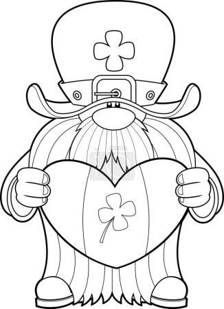 Ilustración de St. Patrick's Day Gnome Cartoon Character Holding A Irish Heart. Vector Hand Drawn Illustration Isolated On Transparent Background - Imagen libre de derechos
