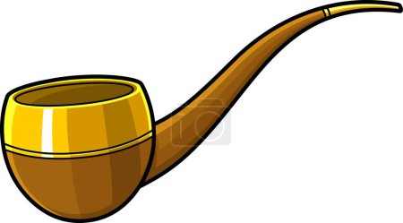 Illustration for Cartoon Smoke Old Wooden Pipe. Vector Hand Drawn Illustration Isolated On Transparent Background - Royalty Free Image