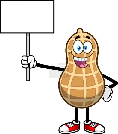 Illustration for Smiling Cartoon Peanut Nutshell illustration holding poster for copy space - Royalty Free Image