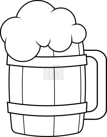 Ilustración de Ilustración de taza de barril de madera con espuma de cerveza, almacenamiento de alcohol - Imagen libre de derechos