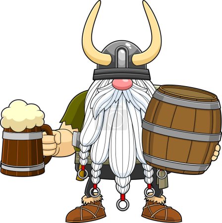 Ilustración de Vikingo escandinavo con cerveza, ilustración de dibujos animados sobre fondo blanco - Imagen libre de derechos
