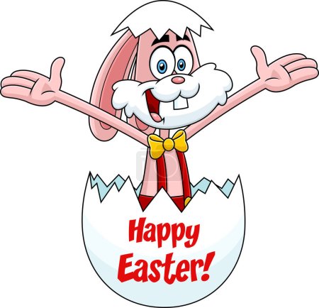 Ilustración de Feliz y conejito de Pascua dentro de cáscara de huevo, concepto sorpresa - Imagen libre de derechos