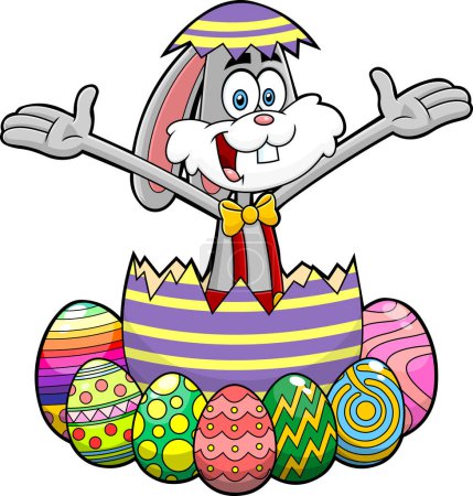 Illustration for Happy and Easter bunny inside of egg shell, surprise concept - Royalty Free Image