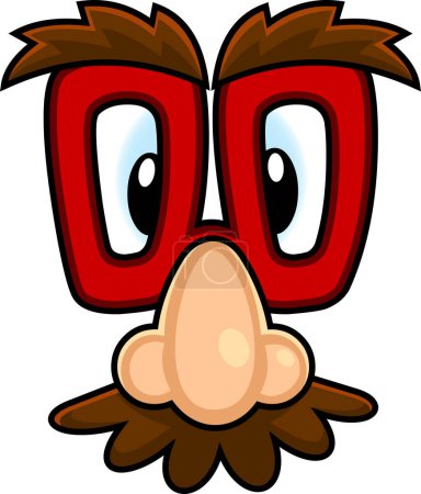 Illustration for Colorful cartoon art of funny male face in glasses and mustaches, Aprils fool day - Royalty Free Image