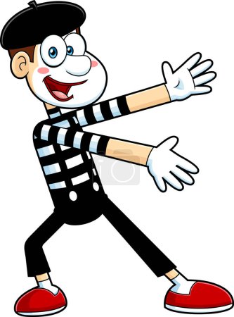 Illustration for Happy Male Mime Cartoon Character Performing. Vector Hand Drawn Illustration Isolated On Transparent Background - Royalty Free Image