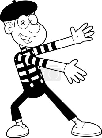 Illustration for Outlined Happy Male Mime Cartoon Character Performing. Vector Hand Drawn Illustration Isolated On Transparent Background - Royalty Free Image