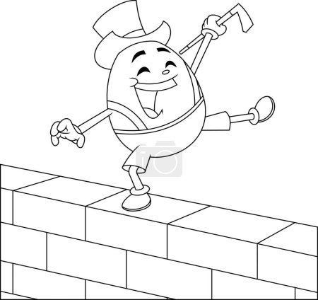 Illustration for Outlined Egg Cartoon Character Walk The Wall. Vector Hand Drawn Illustration Isolated On Transparent Background - Royalty Free Image