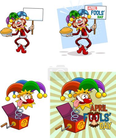 Illustration for Crazy Jolly Jester Cartoon Characters. Vector Hand Drawn Collection Set - Royalty Free Image