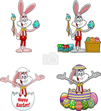 Illustration for Easter Rabbit Cartoon Mascot Character. Vector Hand Drawn Collection Set - Royalty Free Image