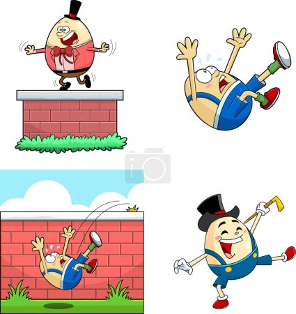 Ilustración de Humpty Dumpty Egg Cartoon Characters (en inglés). Raster mano dibujado colección conjunto aislado sobre fondo blanco - Imagen libre de derechos