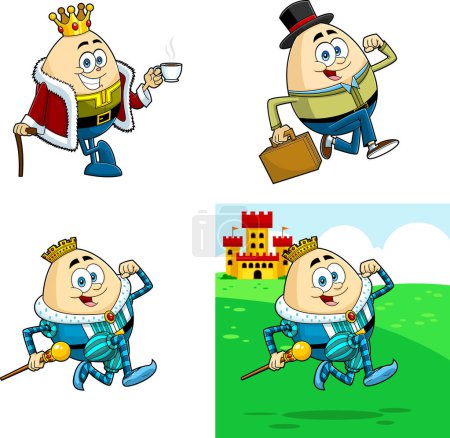 Téléchargez les illustrations : Humpty Dumpty Egg personnage de bande dessinée. Ensemble de collection dessiné à la main raster isolé sur fond blanc - en licence libre de droit