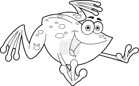 Ilustración de Delineado lindo rana de dibujos animados carácter de la mascota saltando. Ilustración dibujada a mano vectorial aislada sobre fondo transparente - Imagen libre de derechos