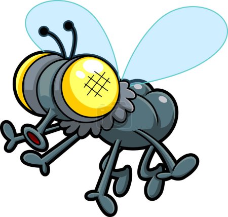 Illustration for Funny Fly Cartoon Character Flying. Vector Hand Drawn Illustration Isolated On Transparent Background - Royalty Free Image