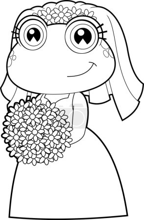 Ilustración de Delineado lindo personaje de dibujos animados de rana novia femenina. Ilustración dibujada a mano de trama aislada sobre fondo blanco - Imagen libre de derechos