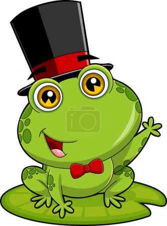 Illustration for Groom Frog Cartoon Character Waving. Raster Hand Drawn Illustration Isolated On White Background - Royalty Free Image