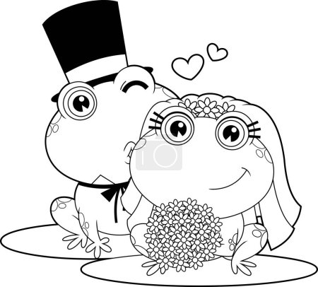 Téléchargez les illustrations : Personnages de bande dessinée de grenouilles mignonnes soulignées Nouveaux mariés. Illustration dessinée à la main raster isolé sur fond blanc - en licence libre de droit