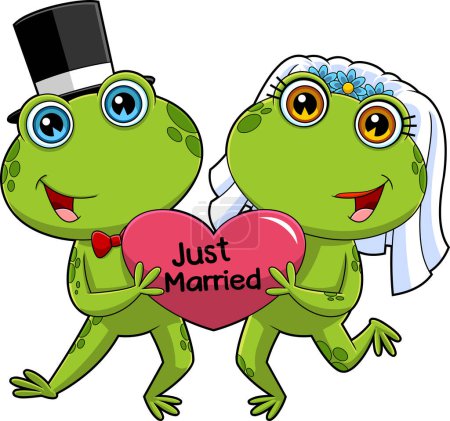 Téléchargez les illustrations : Jolies grenouilles personnages de bande dessinée Jeunes mariés. Illustration dessinée à la main raster isolé sur fond blanc - en licence libre de droit