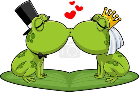 Téléchargez les illustrations : Jolies grenouilles personnages de bande dessinée Les jeunes mariés s'embrassent. Illustration dessinée à la main raster isolé sur fond blanc - en licence libre de droit