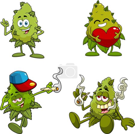 Illustration for Set of marijuana stylized cartoon characters, vector illustration - Royalty Free Image