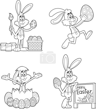Illustration for Set of easter rabbit stylized cartoon characters, vector illustration - Royalty Free Image