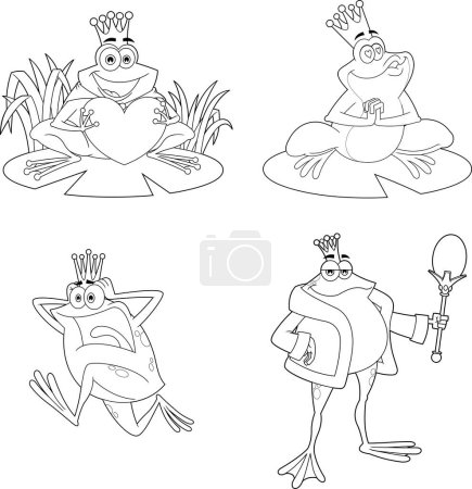 Téléchargez les illustrations : Jeu de jolies grenouilles stylisées personnages de dessins animés, illustration vectorielle - en licence libre de droit