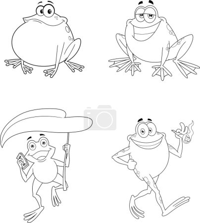Téléchargez les illustrations : Jeu de jolies grenouilles stylisées personnages de dessins animés, illustration vectorielle - en licence libre de droit