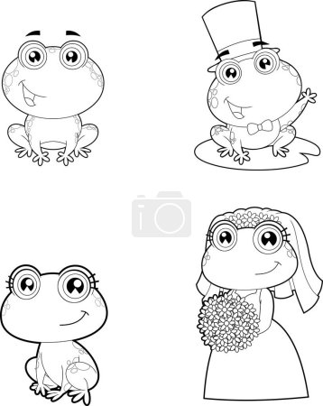 Ilustración de Conjunto de ranas lindas personajes de dibujos animados estilizados, ilustración vectorial - Imagen libre de derechos