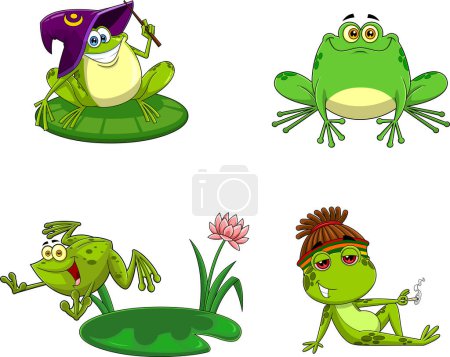 Téléchargez les illustrations : Jeu de grenouilles personnages de dessins animés stylisés, illustration vectorielle - en licence libre de droit