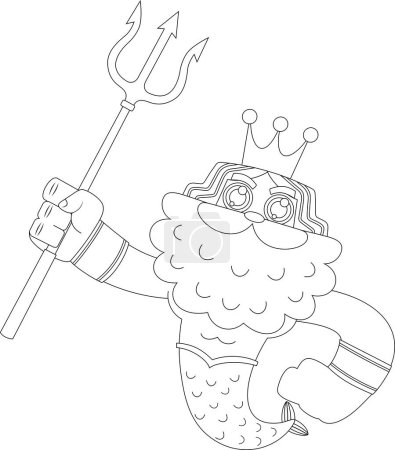 Téléchargez les illustrations : Illustration de dessin animé de Neptune - en licence libre de droit