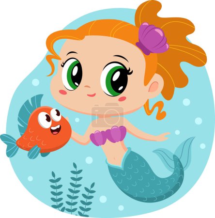 Cute little mermaid vector illustration design