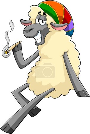 Illustration for Cute sheep character smoking joint - Royalty Free Image