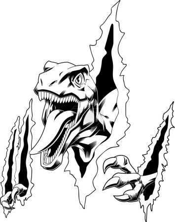 Illustration for Dinosaur head  ripping white background - Royalty Free Image