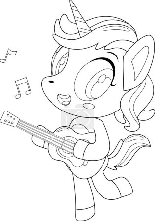 Illustration for Cartoon cute unicorn playing guitar - Royalty Free Image