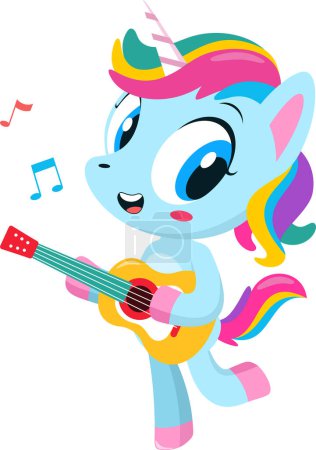 Ilustración de Dibujos animados lindo unicornio jugando guitarra - Imagen libre de derechos
