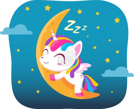 Illustration for Cartoon unicorn sleeping on  moon - Royalty Free Image