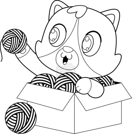 Ilustración de Lindo gatito jugando con lana bolas - Imagen libre de derechos