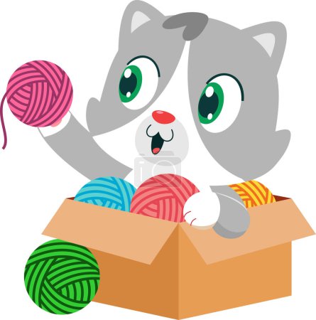 Illustration for Cute kitten playing with wool balls - Royalty Free Image