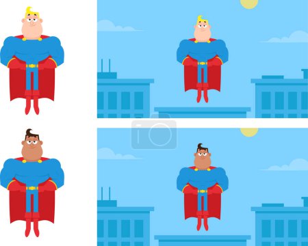 Illustration for Super Hero Cartoon Characters Flying. Flat Design Collection Set Isolated On White Background - Royalty Free Image