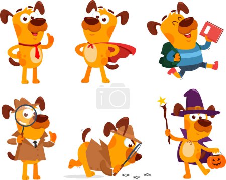 Cute Dog Cartoon Character. Flat Design Collection Set Isolated On White Background