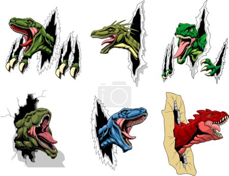 Illustration for Dinosaurs Mascot Graphic Design. Hand Drawn Collection Set Isolated On White Background - Royalty Free Image
